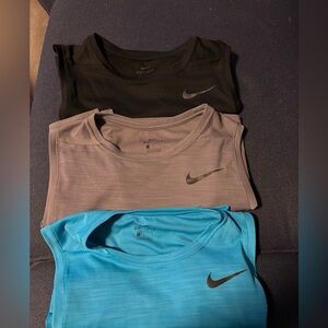 Nike Dri-fit Fitness Tanks. Large. Lot of 3. Black/Gray/Turquoise type blue.
